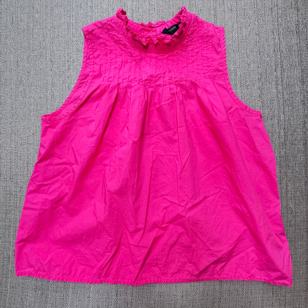J.Crew Womens Hot Pink Pintuck Ruffle Neck Sleeveless Cotton Blouse Size M